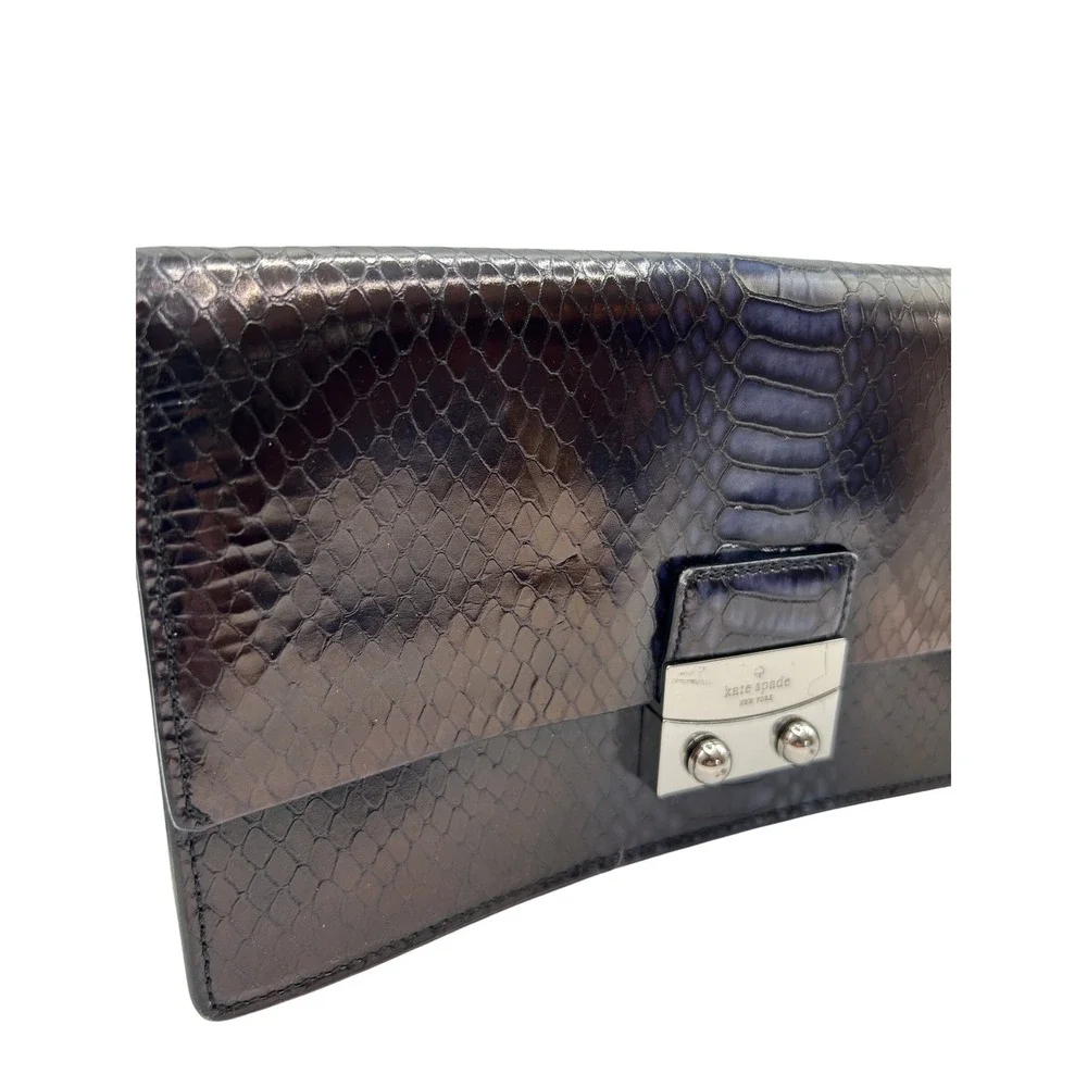Kate Spade New‎ York Snakeskin Embossed Leather Clutch Metallic Lock Closure